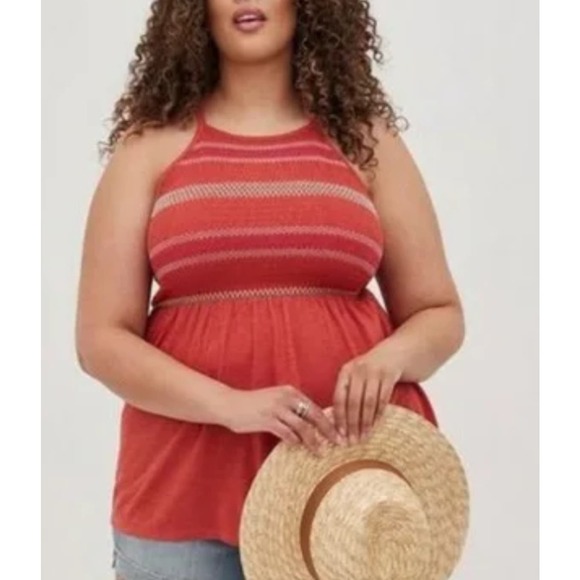 Torrid Super Soft Smocked High Neck Babydoll Top Womens Size 1X Rust Peplum - Picture 4 of 10